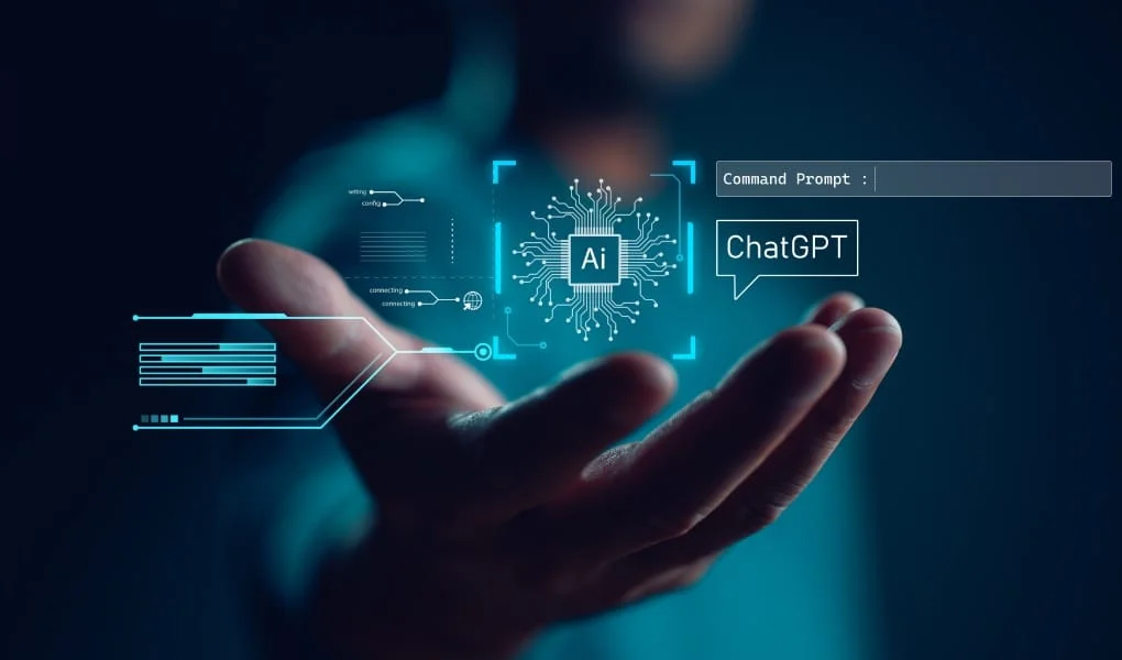 Ai tech, businessman show virtual graphic Global Internet connect Chatgpt Chat with AI, Artificial Intelligence. using command prompt for generates something, Futuristic technology transformation.